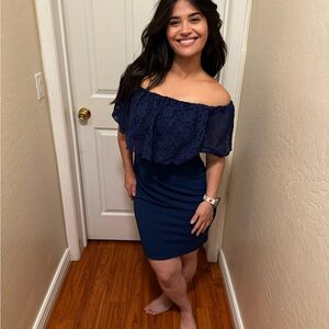 Elegant Navy Off-Shoulder Dress